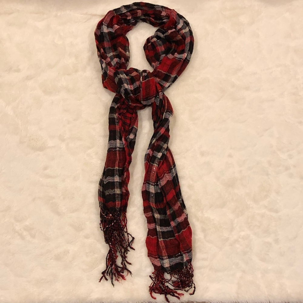 Black/Red/White/Silver Plaid reversible scarf